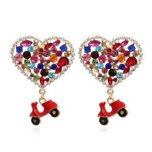 Retro Multicolor Heart Balloon Vespa Scooter Earrings